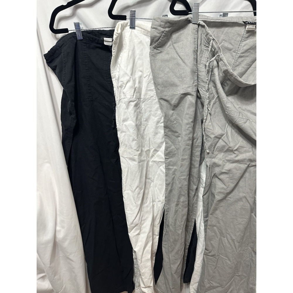 Lot of 3 Venus Linen Blend Wide Leg Drawstring Pants Womens L High Rise Pockets